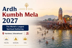 Ardh Kumbh Mela 2027 Haridwar at Har Ki Pauri with pilgrims taking a holy dip in the Ganga River