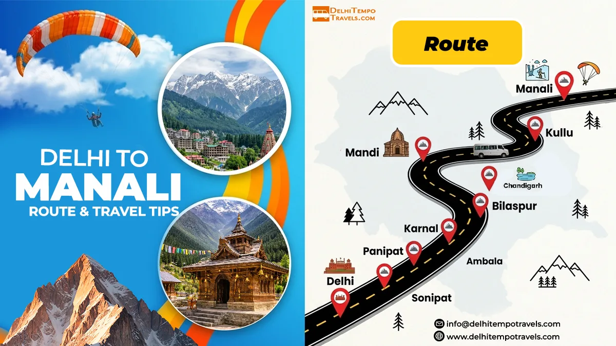 Delhi to Manali Route Map - via NH44 and NH21